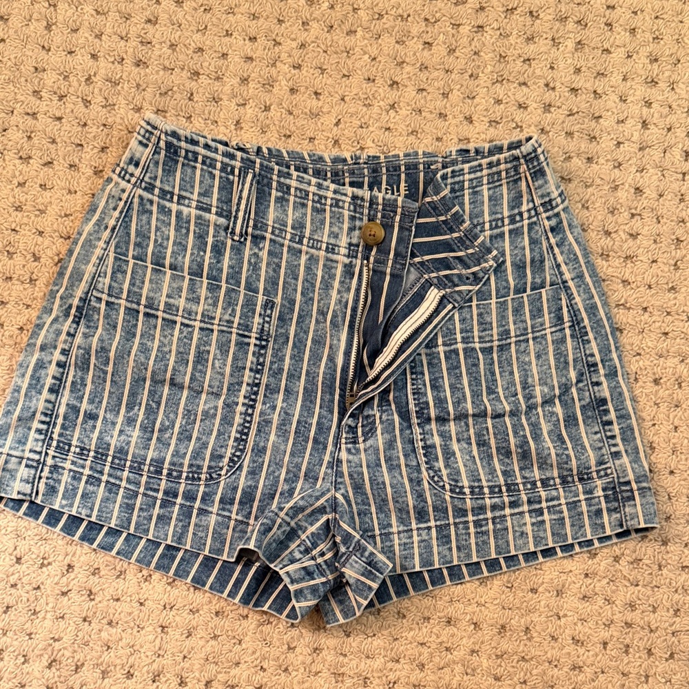 American Eagle Blue Striped Jean Shorts